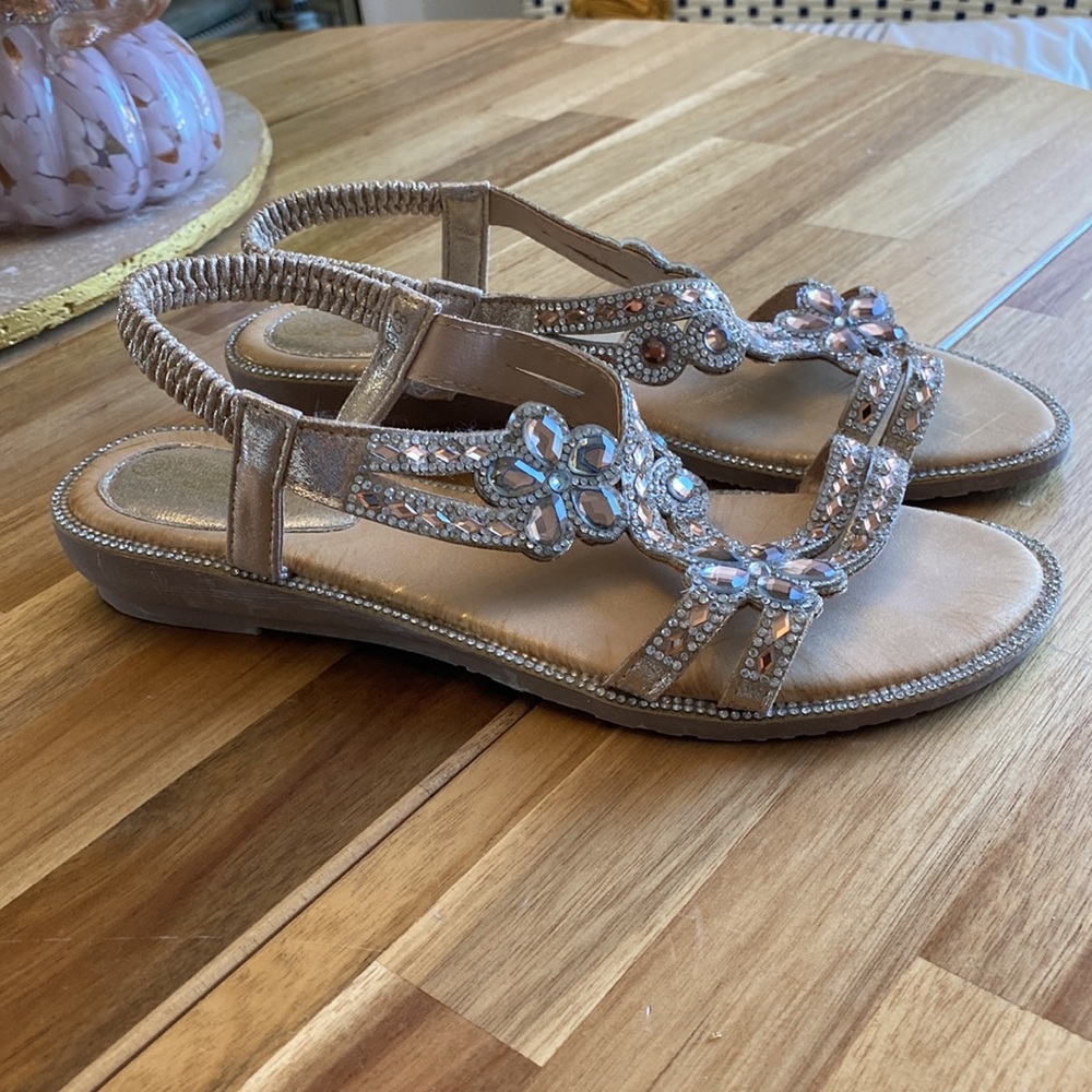 JSXW wedding party jewel embellished bling sling back sandals slip on